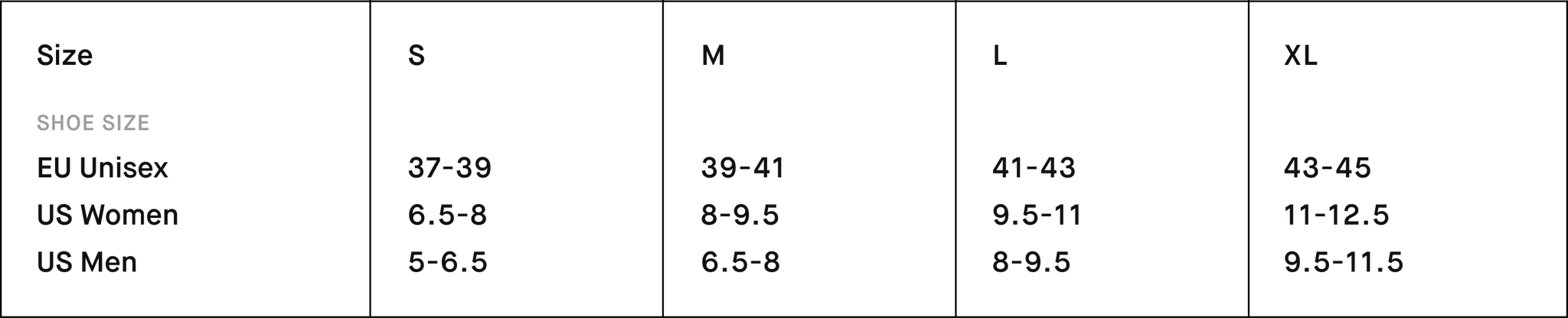 Size guide (desktop)